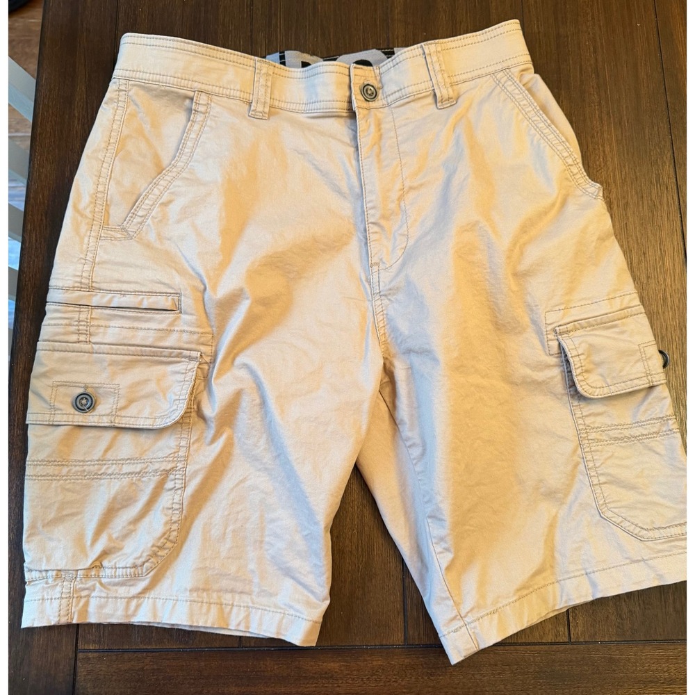 Iron Co Mens Cargo Shorts Khaki Tan Size 32 Cotton Stretch Multi Pocket Casual